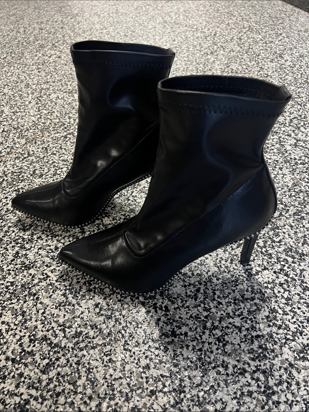 Classic Black Pointed Sock Ankle Boots with Stiletto Heel - Women